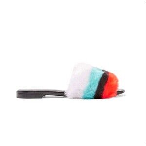 Marco de Vincenzo Size EU 35 Striped Faux Fur Slides Sandals MSRP $505